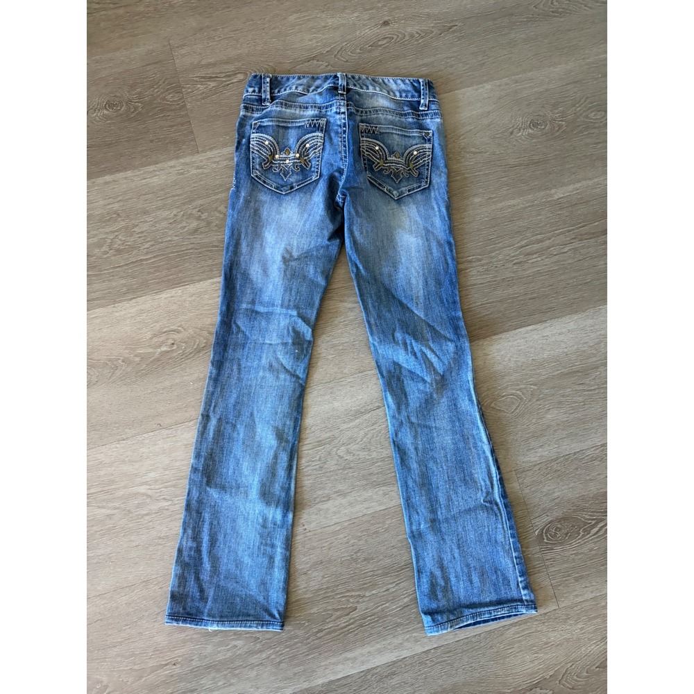 Cache Vintage Y2K Low Rise Beaded Flare Jeans Medium Wash Size 0 Bootcut